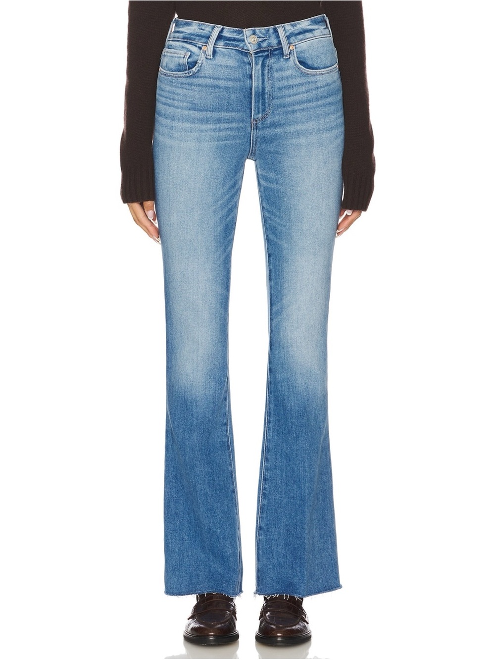PAIGE High Rise Laurel Canyon Raw Hem Flare Boot Cut Jeans in Mesmerize Sz 31